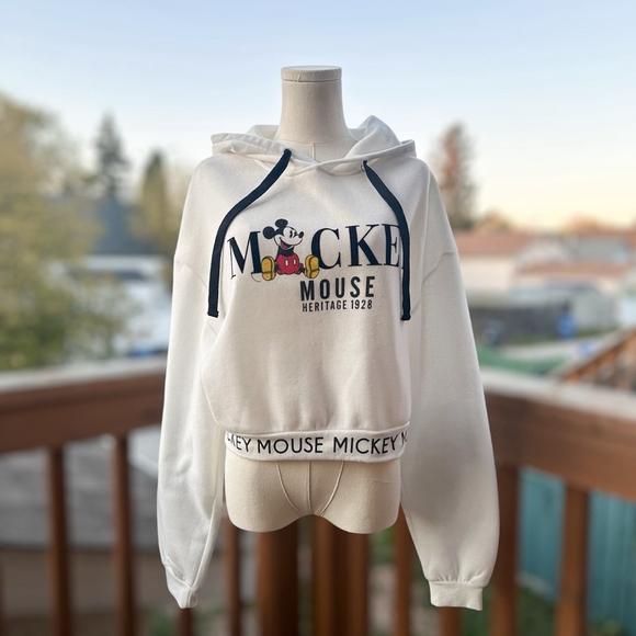 Disney White Mickey Mouse Fleeced Cropped Jacket Hoodie Sweatshirt Women Size M - Picture 3 of 12